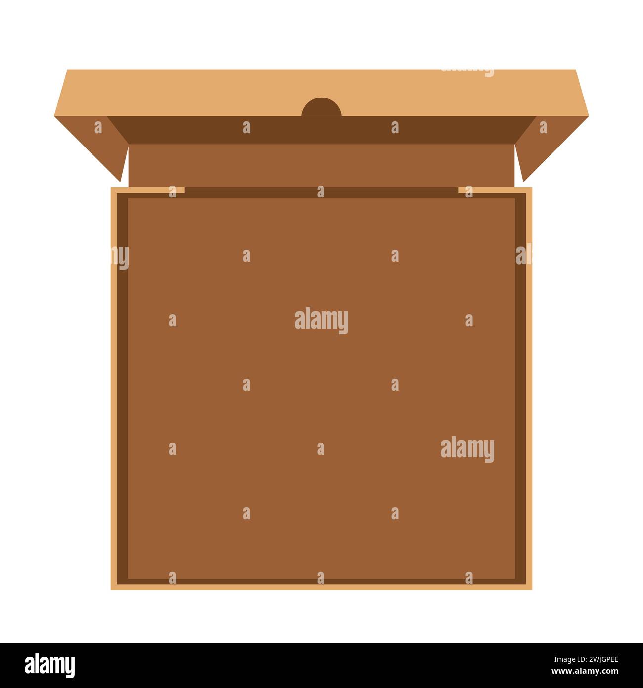 Pizzakarton geöffnet, Draufsicht. Illustration des flachen Vektors auf weißem Hintergrund Stock Vektor