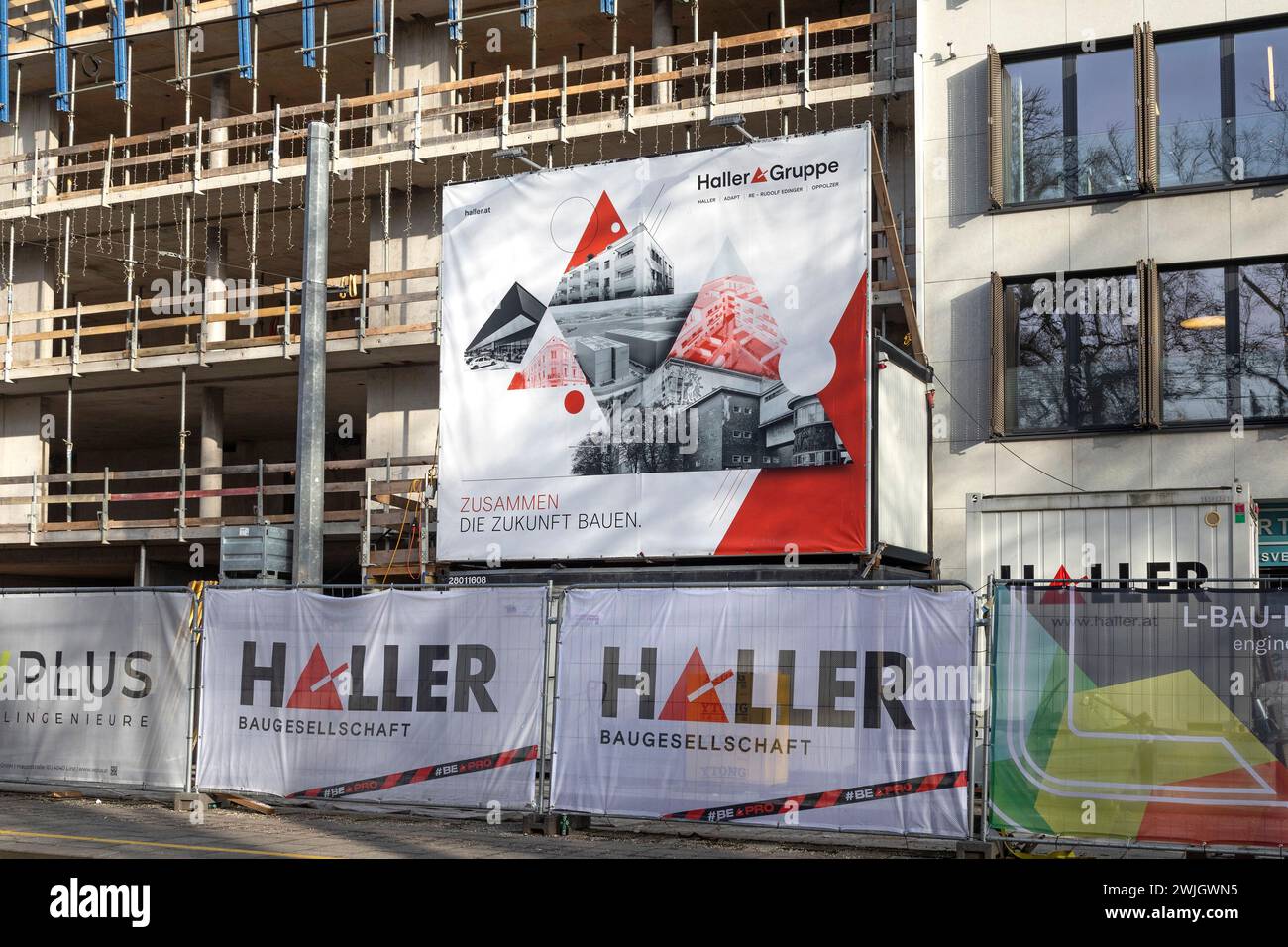 Baustelle Der Haller Baugesellschaft, Linz, Oberösterreich, Österreich Stockfoto
