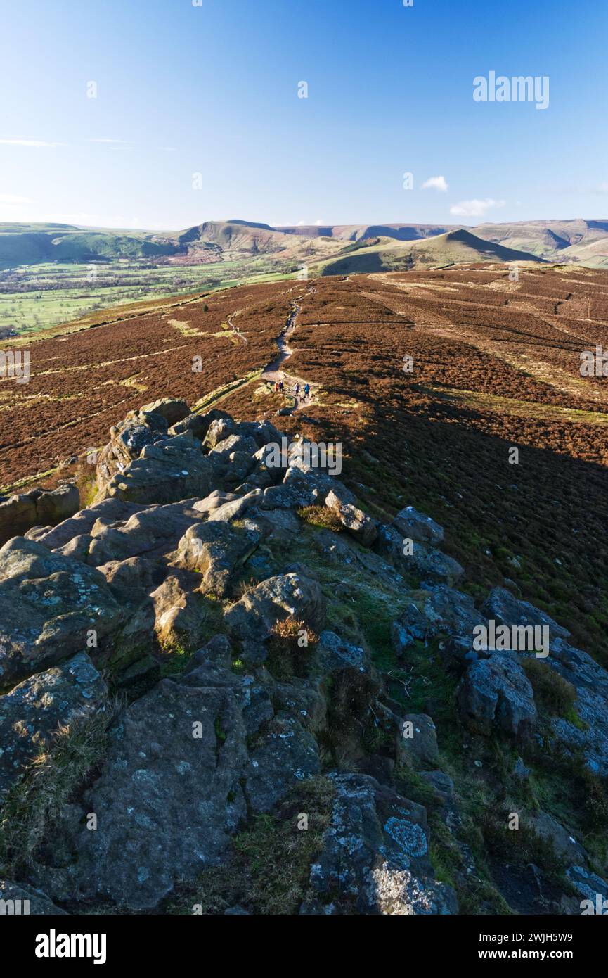Ein Wintermorgen im Januar auf Win Hill im Peak District National Park. Stockfoto