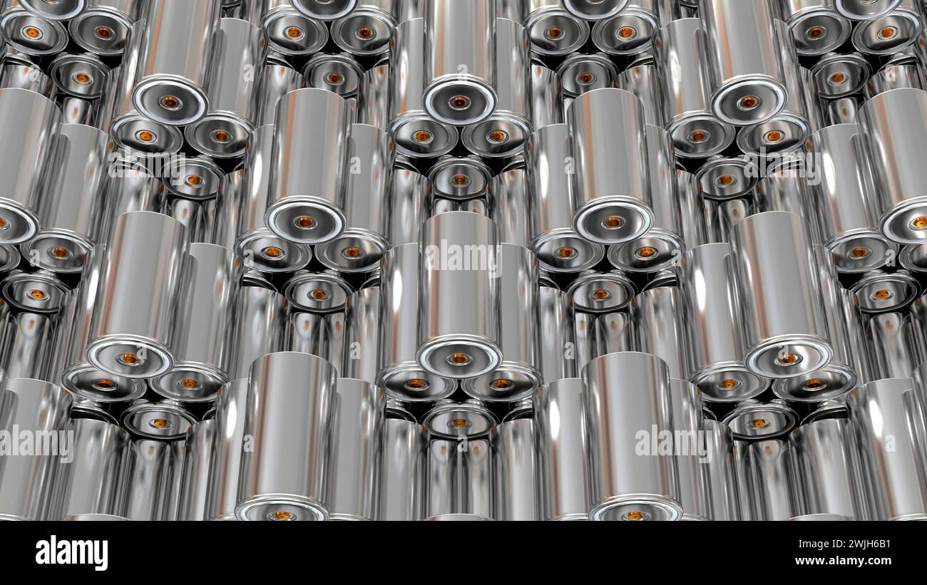 Lithium-Ionen-Tesla-Batterie 4680, Akkumulatorzellen mit hoher Kapazität, Tischzelle, Produktionshochleistung, Elektrofahrzeuge mit erneuerbarer Energie, trockenes Elektrofahrzeug Stockfoto