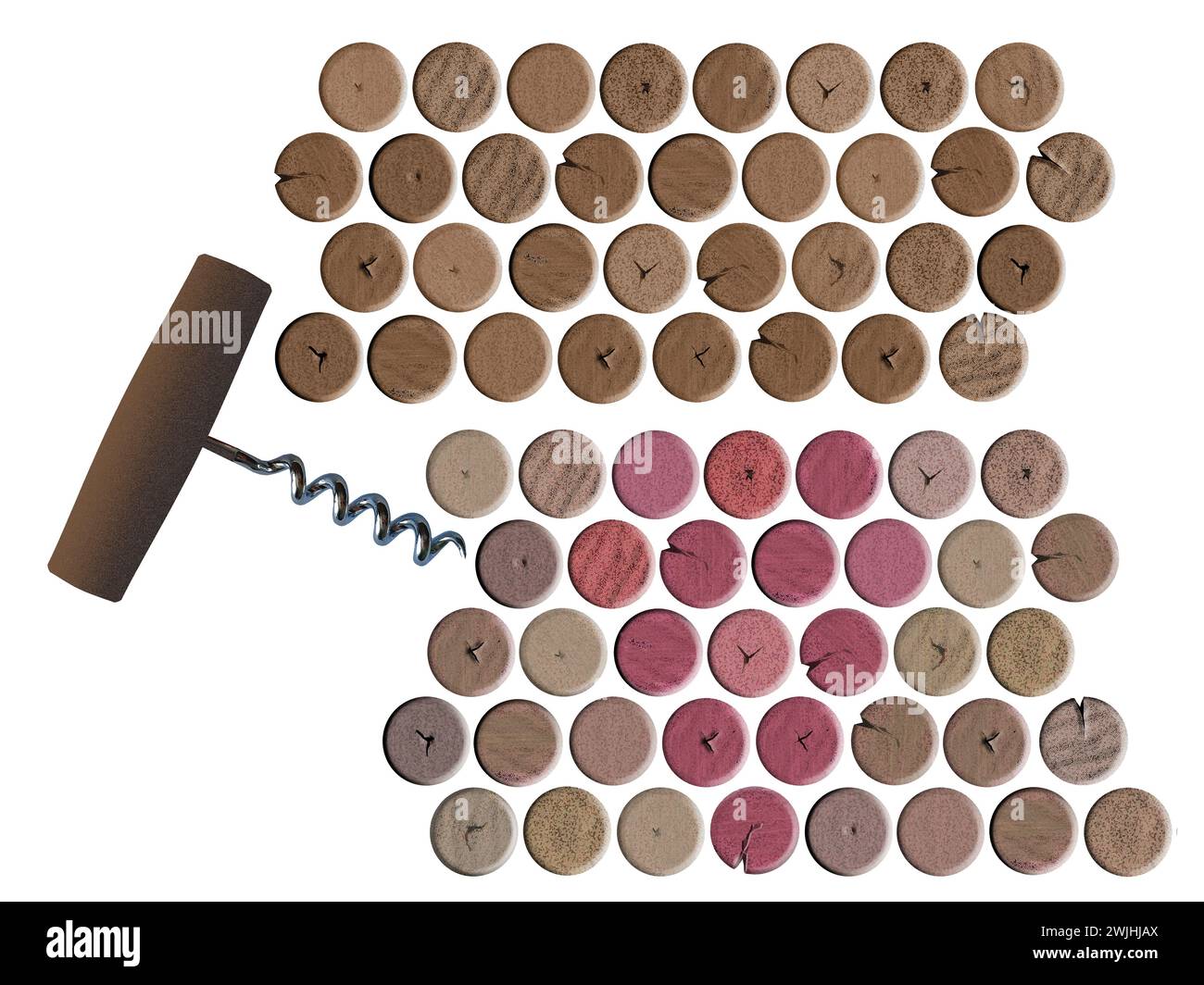 Weinkorken und verwandte Gegenstände werden als 3-D-Illustrationen angesehen, die als grafische Ressourcen verwendet werden können. Stockfoto