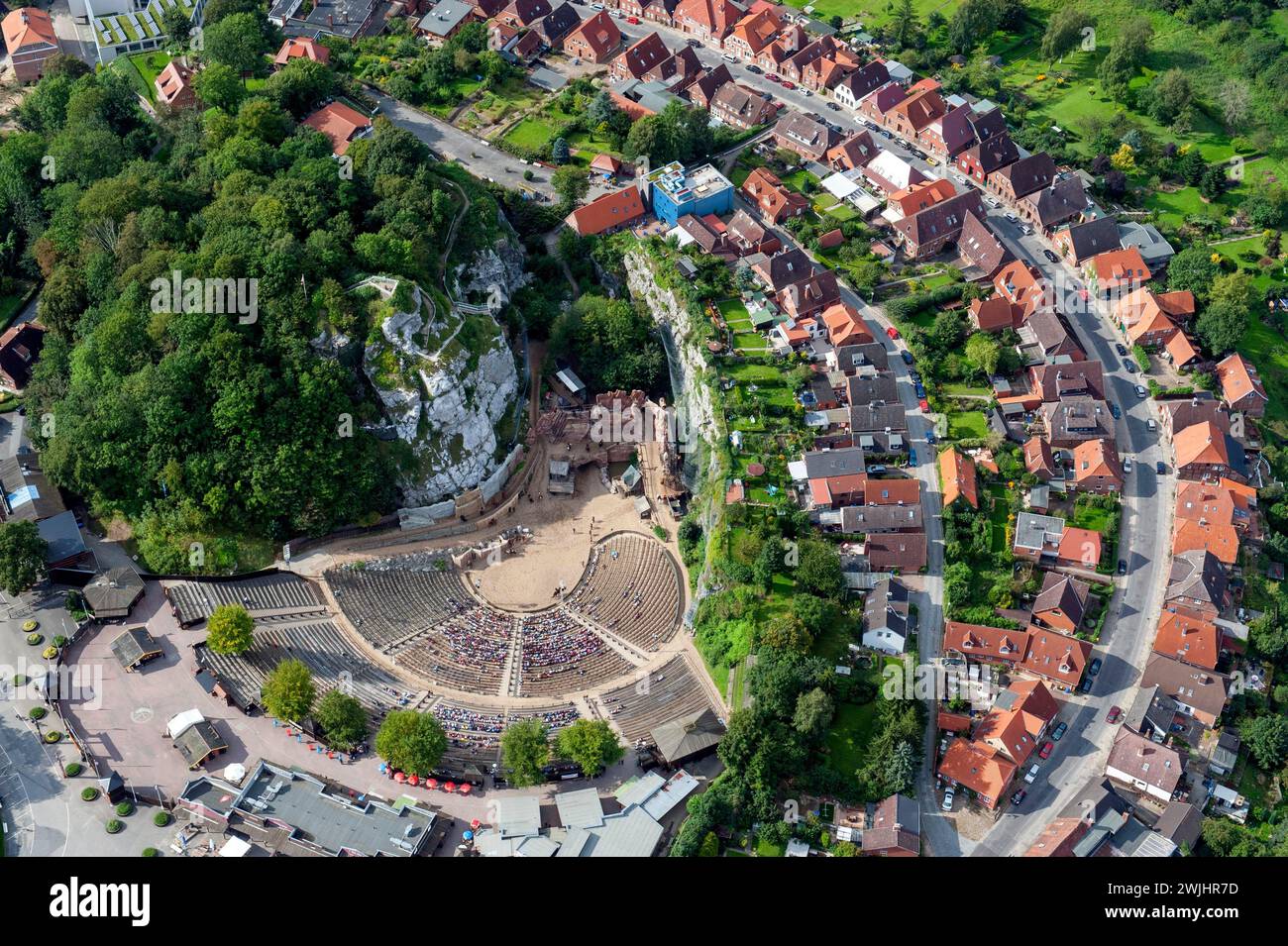 Luftaufnahme, Kalkberg, Karl May Games, Theater, Freilufttheater, Bühne, Bad Segeberg, Schleswig-Holstein, Deutschland Stockfoto