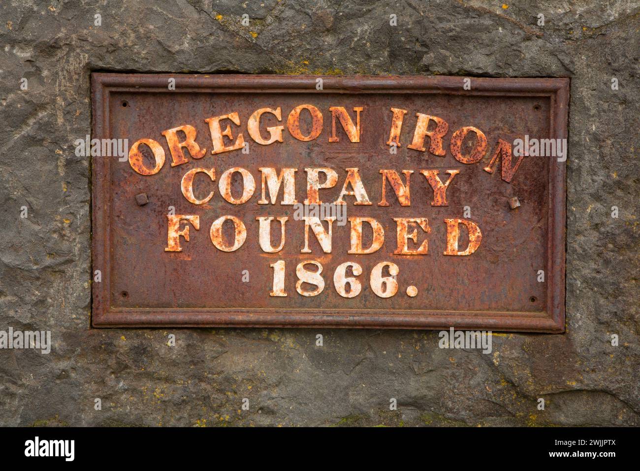 Oregon Iron Company Furnace Plaque, George Rogers Park, Lake Oswego, Oregon Stockfoto