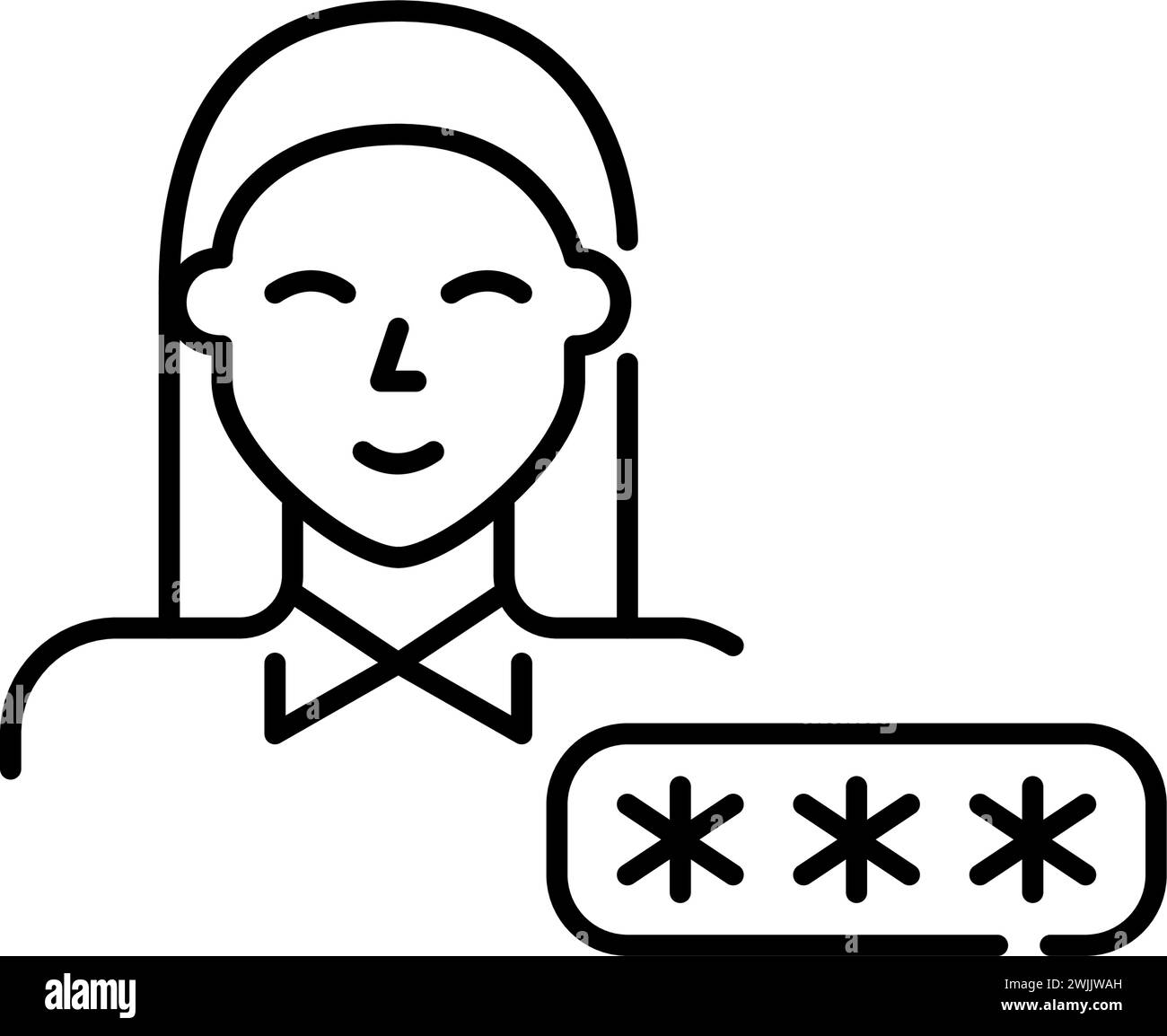 Lächelnde weibliche Benutzer- und Kennwortsymbole. Symbol für perfekte Pixel Stock Vektor