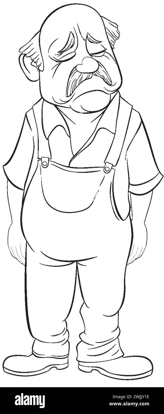 Schwarz-weiß-Vektor eines müden älteren Mannes Stock Vektor
