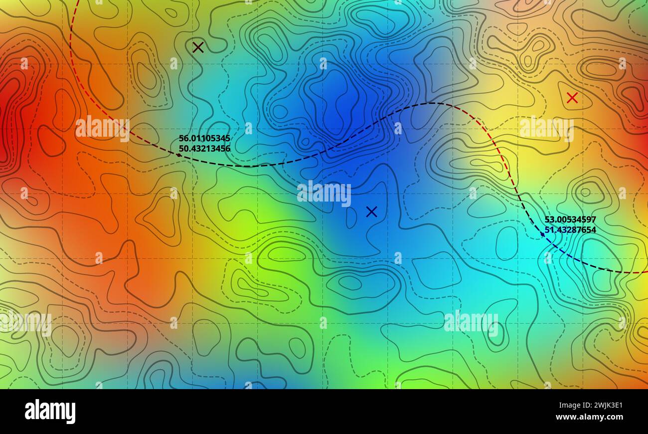 Ozeanboden topographische Linienkarte kurvige Wellen Isolinien Vektor-Illustration. Topographische Landschaftsoberfläche für nautische Radarmessungen. Cartog Stock Vektor
