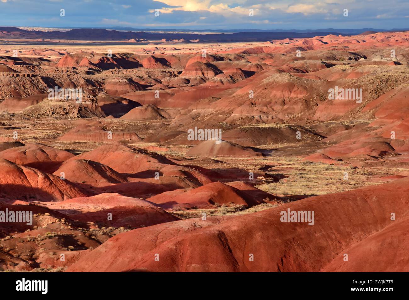 An einem sonnigen Wintertag im Nordosten arizonas blicken Sie auf die bunten Badlands des Painted Desert National Park in der Nähe von holbrook Stockfoto