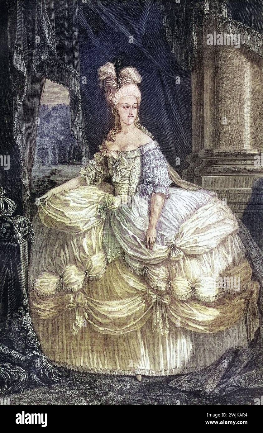 Marie-Antoinette (geb. 2. November 1755 in Wien; Std. 16. Oktober 1793 in Paris) wurde als Erzherzogin Maria Antonia von Österreich geboren. Durch Heirat mit dem Thronfolger Ludwig August wurde sie am 16. Mai 1770 Dauphine von Frankreich, Historisch, digital restaurierte Reproduktion von einer Vorlage aus dem 19. Jahrhundert, Datum nicht angegeben Stockfoto