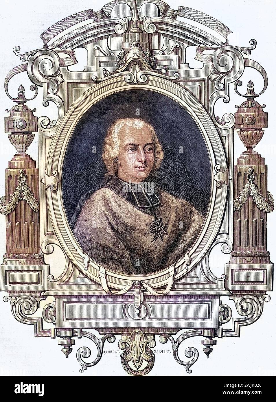 Louis Rene edouard de Rohan-Guemene, Ludwig Renatus Eduard von Rohan-Guemene (geb. 25. September 1734 in Paris; Std. 16. Februar 1803 in Ettenheim) war ab 1779 der letzte Fürstbischof des Bistums Straßburg, Historisch, digital restaurierte Reproduktion von einer Vorlage aus dem 19. Jahrhundert, Datum nicht angegeben Stockfoto