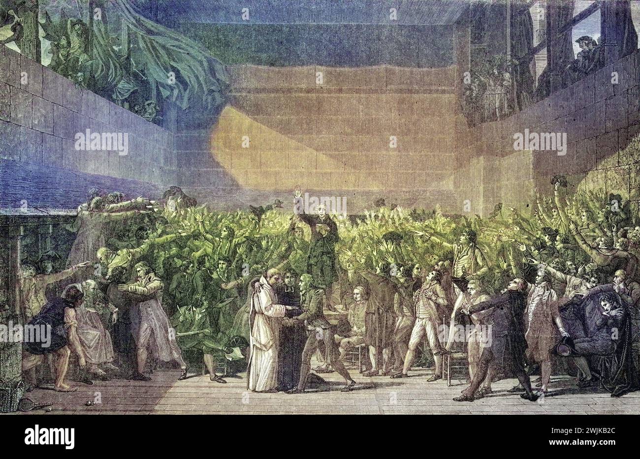 Schwur auf dem Tennisplatz des Jeu de Paume, 20. Juni 1789, Frankreich, Historisch, digital restaurierte Reproduktion von einer Vorlage aus dem 19. Jahrhundert, Datum nicht angegeben Stockfoto