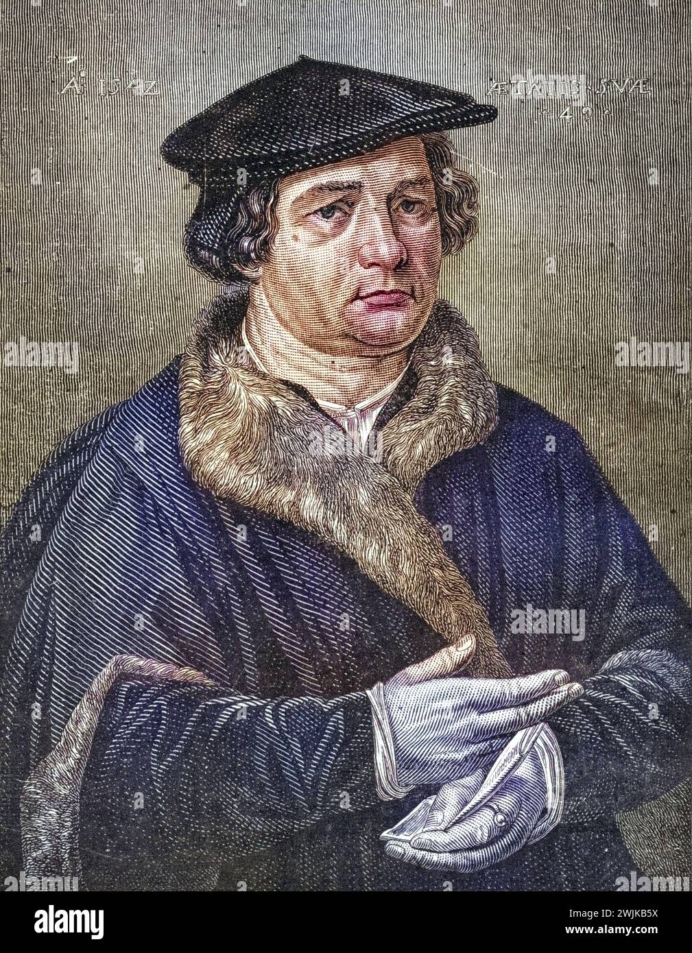 Martin Luther (geb. 10. November 1483 in Eisleben; Std. 18. Februar 1546 ebenda) war ein deutscher Augustinermönch und Theologieprofessor, der zum Urheber der Reformation war, Historisch, digital restaurierte Reproduktion von einer Vorlage aus dem 19. Jahrhundert, Datum nicht angegeben Stockfoto