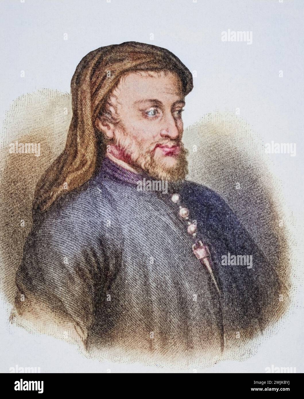 Geoffrey Chaucer ca. 1342/3-1400 englischer Schriftsteller, Historisch, digital restaurierte Reproduktion von einer Vorlage aus dem 19. Jahrhundert, Datum nicht angegeben Stockfoto