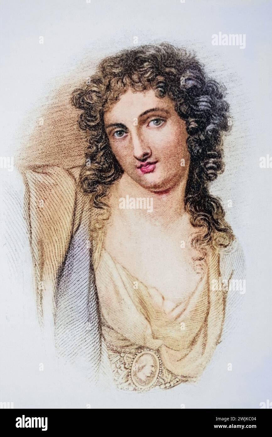 Emma, Lady Hamilton (geb. 26. April 1765 in Ness als Amy Lyon; 15. Januar 1815 in Calais) war eine gefeierte Schönheit, Künstlerin und Gesellschaftsdame um 1800, Historisch, digital restaurierte Reproduktion von einer Vorlage aus dem 19. Jahrhundert, Datum nicht angegeben Stockfoto