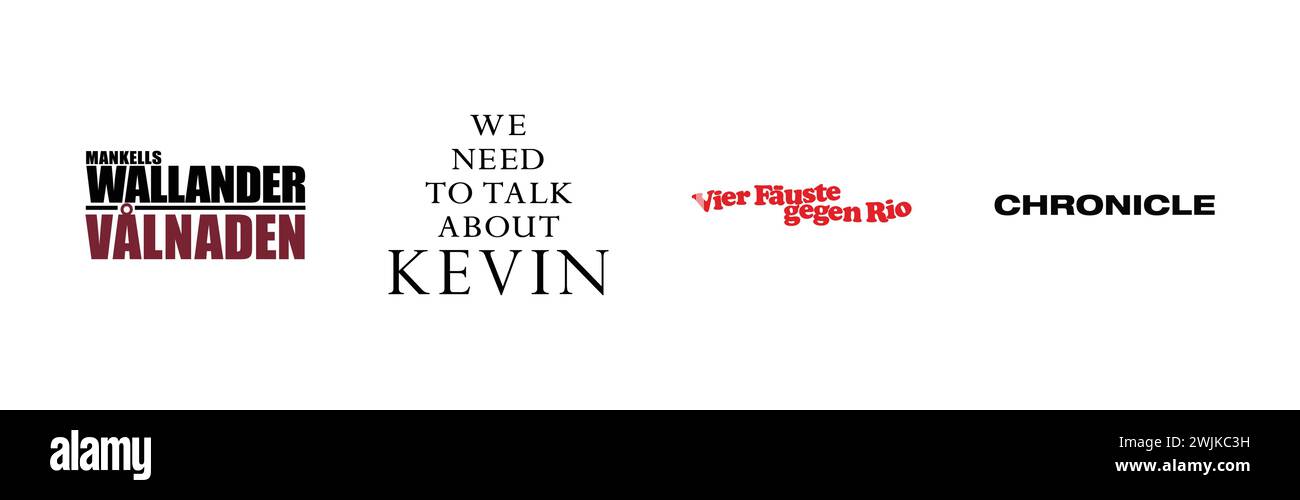 Wir müssen über Kevin, vier faeuste gegen rio, Chronicle, Wallander Valnaden, beliebte Markenlogo-Kollektion sprechen. Stock Vektor