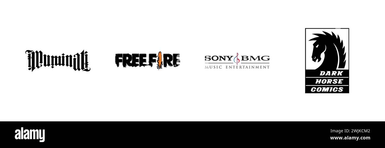 Dark Horse Comics, Sony BMG, Freefire, Illuminati, beliebte Logo-Kollektion. Stock Vektor