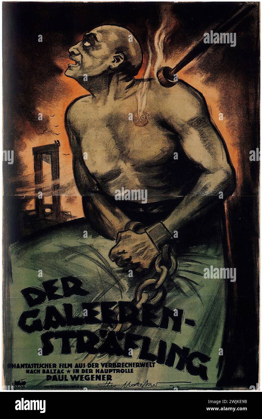 "Der Galeerensträfling" ("der Sträfling") Deutsche Vintage-Werbung mit einem kraftvollen Menschenbild , eine intensive Darstellung, die für den dramatischen expressionistischen Stil der Kunst des frühen 20. Jahrhunderts charakteristisch ist. Stockfoto