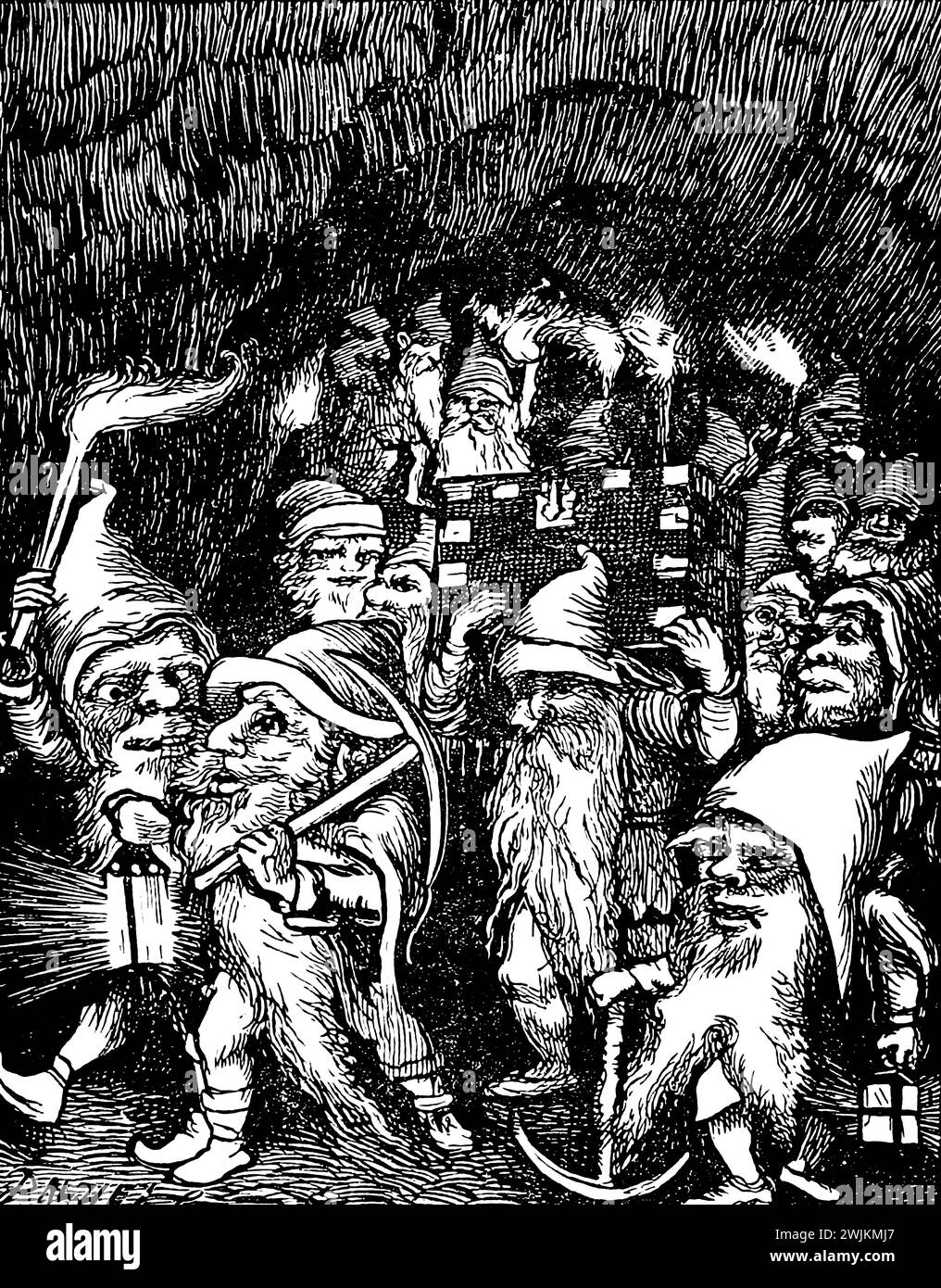 Goblin Miners aus dem Buch The Princess and the Goblin von George MacDonald; veröffentlicht von Blackie and Son 1911 Eine kleine Prinzessin wird von ihrem Freund Curdie vor den Goblin Miners geschützt, die unter der Burg leben Stockfoto