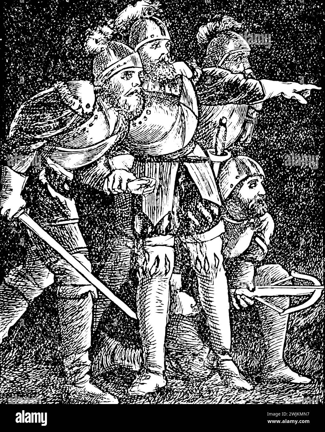 Die tapferen Ritter aus dem Buch The Princess and the Goblin von George MacDonald; veröffentlicht von Blackie and Son 1911 Eine kleine Prinzessin wird von ihrem Freund Curdie vor den Goblinminern geschützt, die unter der Burg leben Stockfoto