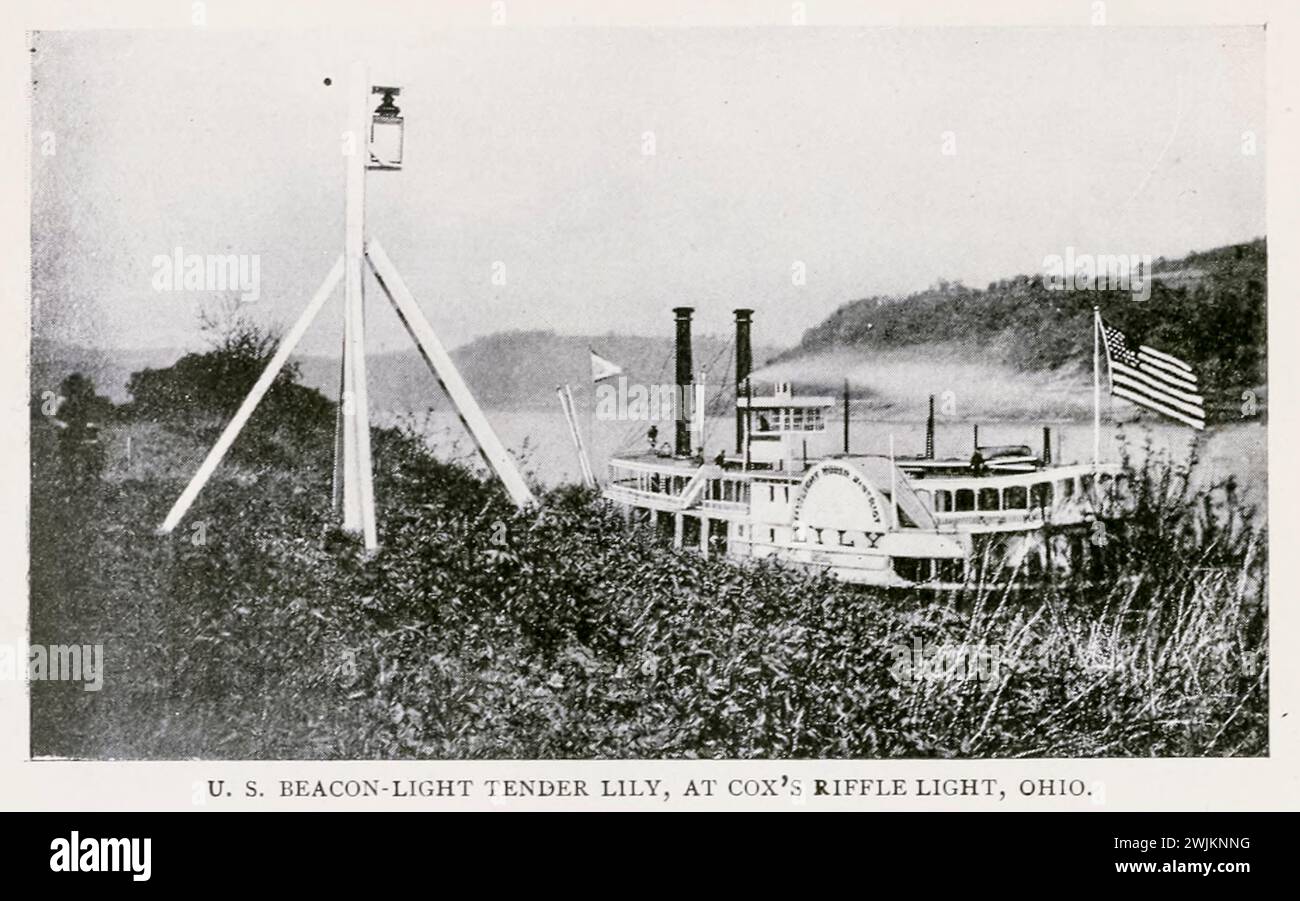 US Beacon Light Tender Lily bei Cox's Riffle Light, Ohio aus dem Artikel EARLY STEAMBOATS ON Western AMERICAN RIVER. Durch Kontra D. Millar. Vom Engineering Magazine widmet sich Industrial Progress Band XI Oktober 1897 The Engineering Magazine Co Stockfoto