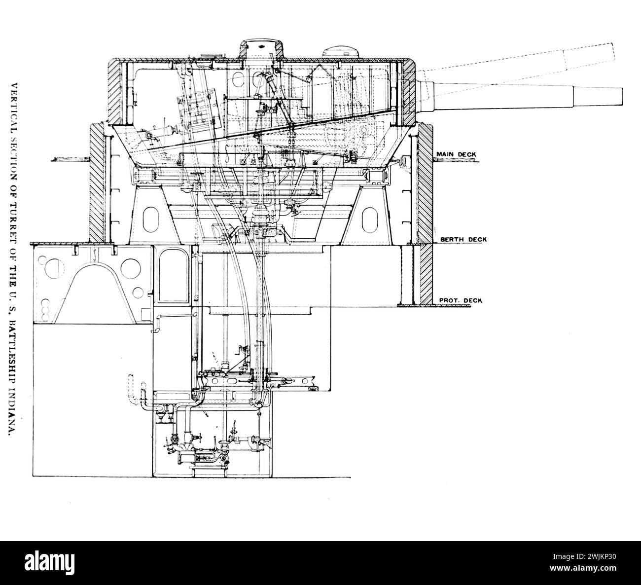 Vertikaler Teil des Turms des US-Schlachtschiffs Indiana aus dem Artikel ERICSSON's FIRST MONITOR UND DER SPÄTEREN TURMSCHIFFE. Von George L. Fowler. Vom Engineering Magazine gewidmet dem Industrial Progress Band XIV Oktober 1897 bis März 1898 The Engineering Magazine Co Stockfoto