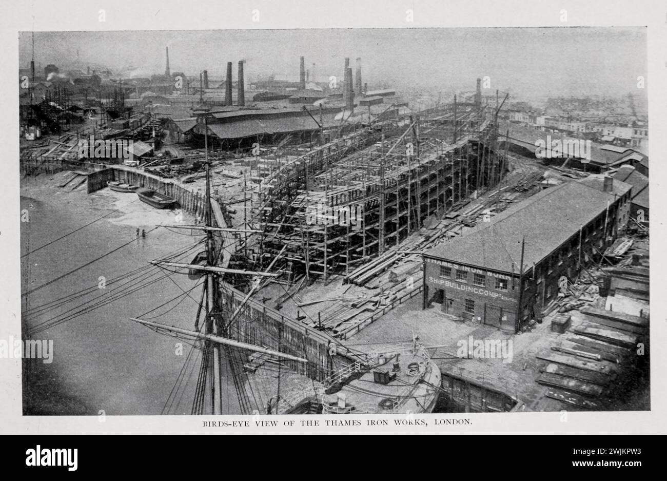 Vogelperspektive der Thames Iron Works, London aus dem Artikel SCHIFFBAU ALS PRODUKTIVE INDUSTRIE IN GROSSBRITANNIEN. Von James McKechnie. Vom Engineering Magazine gewidmet dem Industrial Progress Band XIV Oktober 1897 bis März 1898 The Engineering Magazine Co Stockfoto