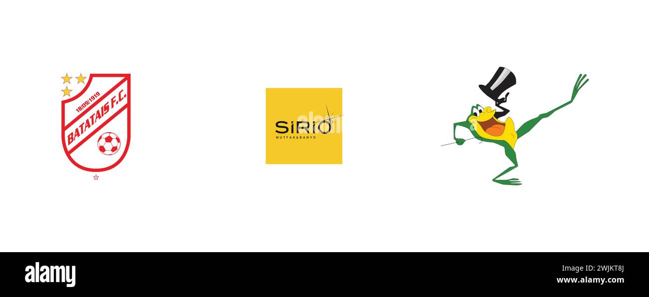 Sirio Mutfak Banyo, Frog, Batatais FC. Beliebteste Logokollektion für Kunst und Design. Stock Vektor