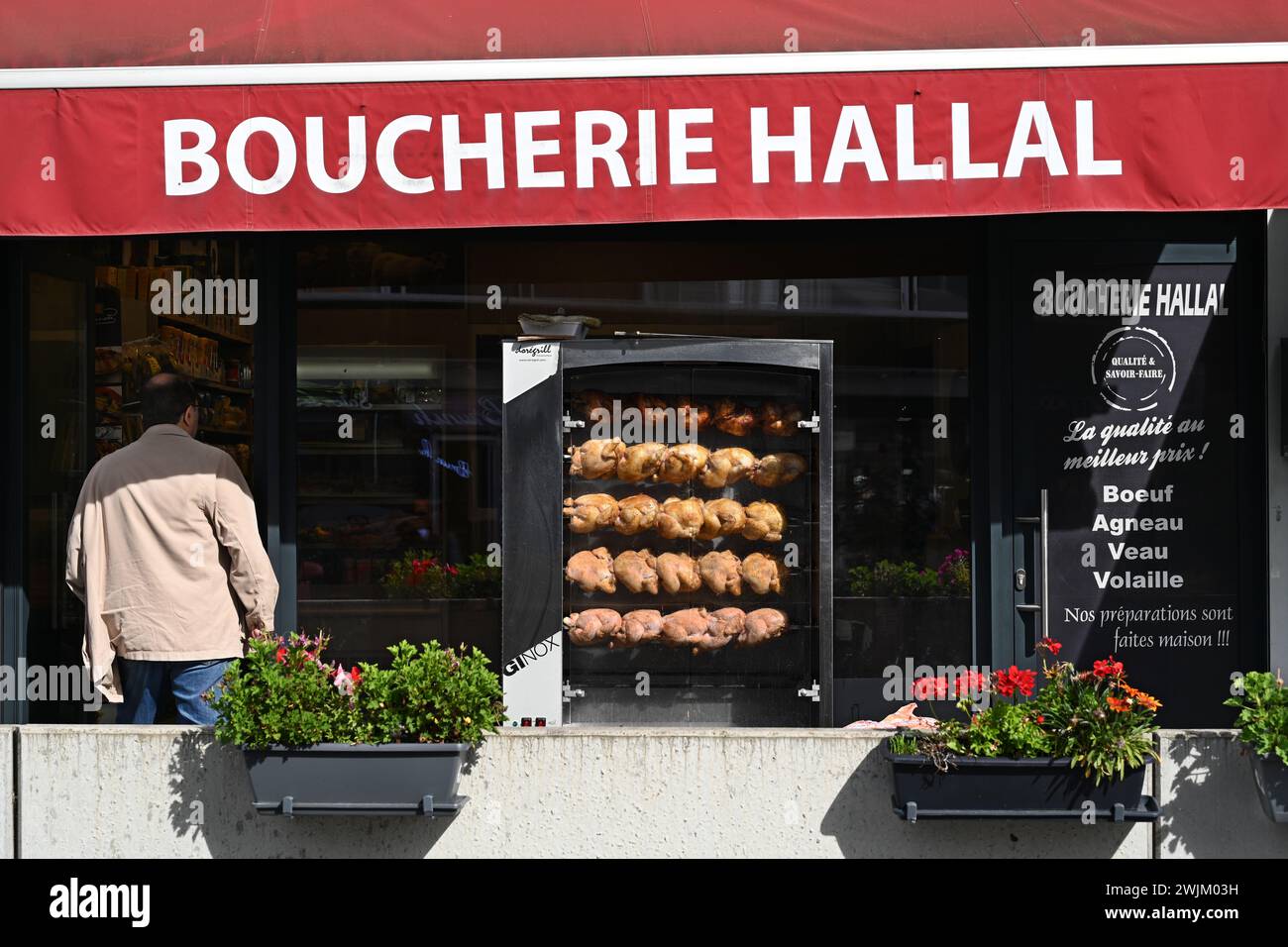 Boucherie Hallal, eine Halal-Metzgerei Stockfoto