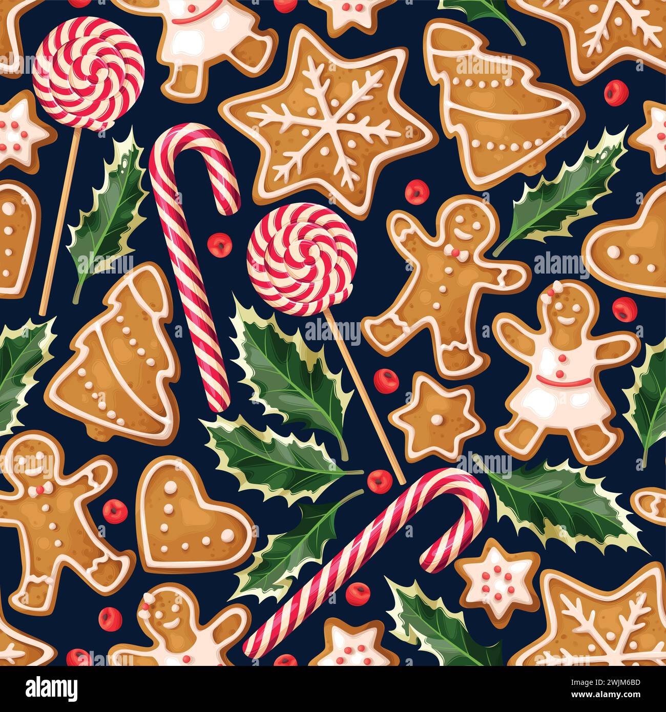 Nahtlose Wintermuster mit Lebkuchenkeksen Stock Vektor