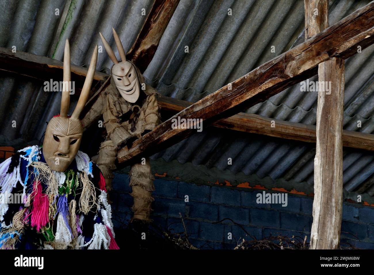 Caretos of Lazarim (Lamego) in Vibo Maske von Vilariño de Conso, Ourense, Spanien Stockfoto