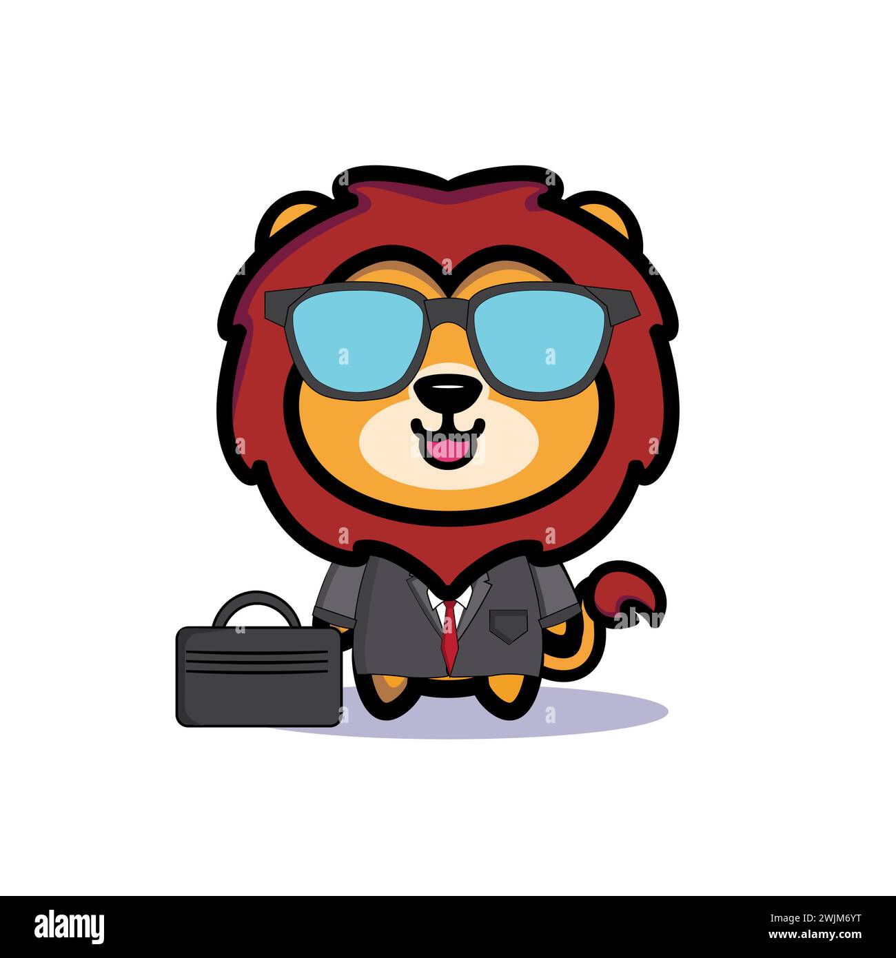Kunst Illustration Symbol Maskottchen Charakter Tierdesign Kawaii Löwe Kostümausstattung des Geschäftsmannes Stock Vektor