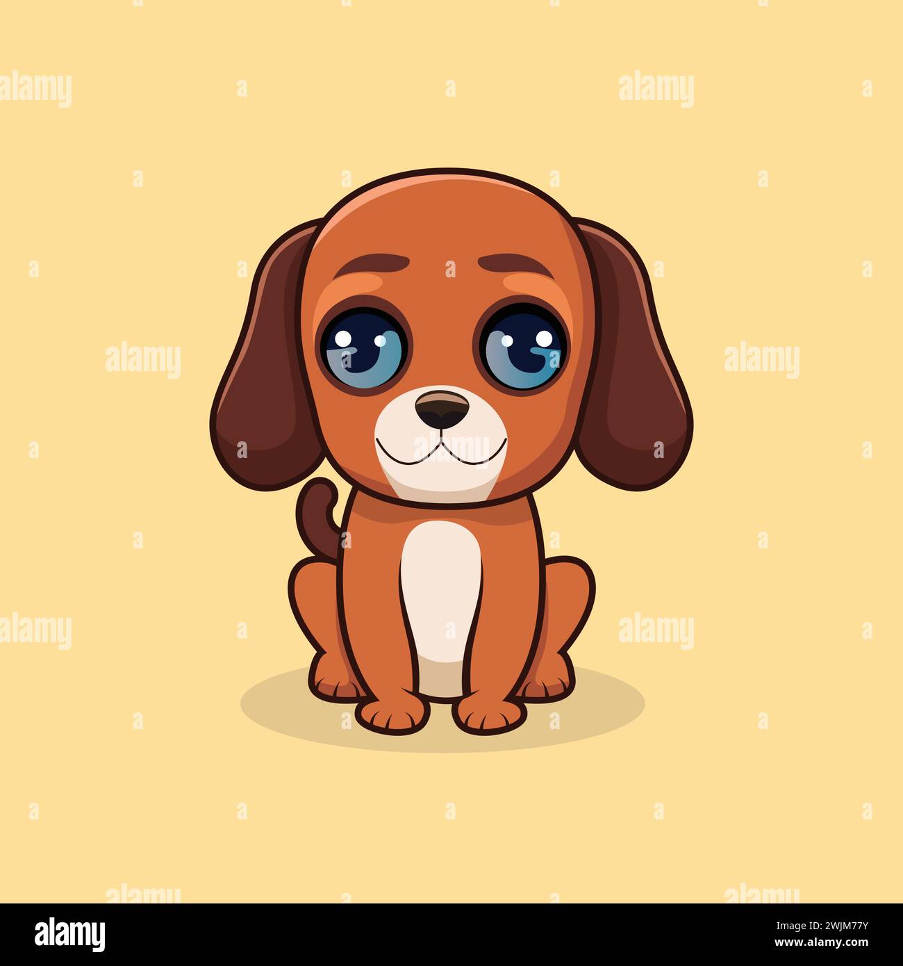 Entzückende Hund Vektor flache Stil Illustration für Kinder Buch. Vorderansicht sitzender niedlicher Hund Icon Clip-Art. Wildtier-Logo für die Welt Stock Vektor