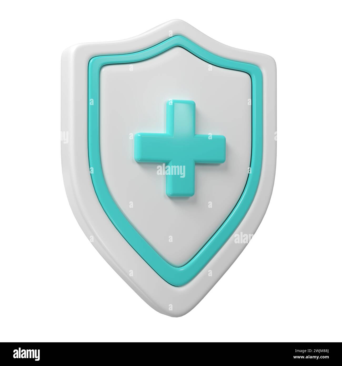 3d medizinischer Gesundheitsschutz Schild Cross Healthcare. Geschütztes Schutzkonzept. Symbol für Sicherheitsaufkleber. Datenschutzbanner. Sicherheitsetikett Stockfoto