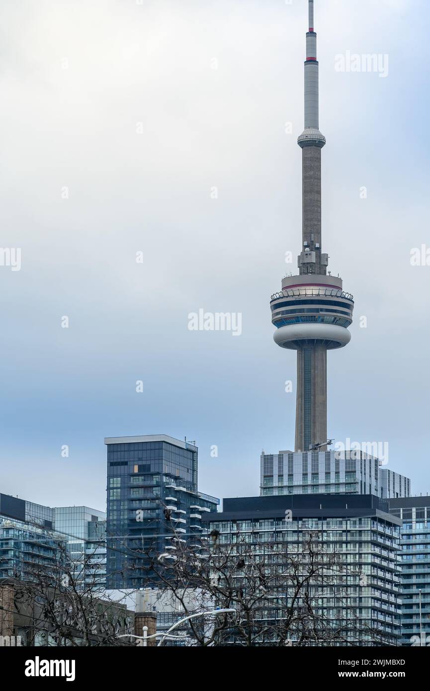 CN Tower und Stadtlandschaft. Blickwinkel von Chinatown, Toronto, Kanada Stockfoto