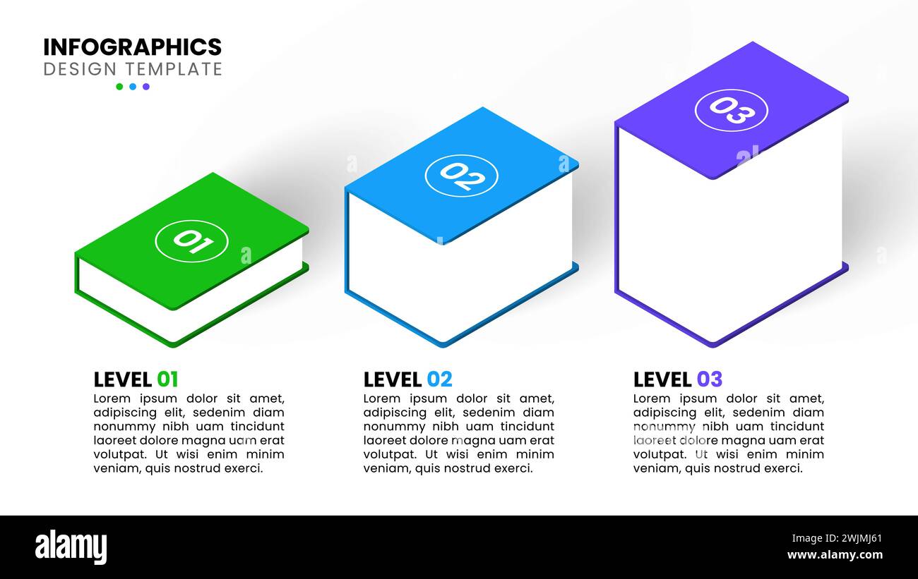 Infografik-Vorlage mit 3 Optionen oder Schritten. Bücher. Kann für Workflow-Layout, Diagramm, Banner und Webdesign verwendet werden. Vektorabbildung Stock Vektor