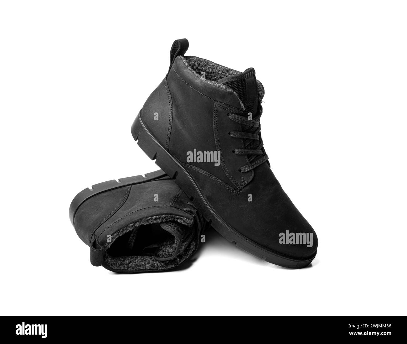 Ein Paar Winterschuhe für Damen, isoliert auf einem weiß. Stockfoto