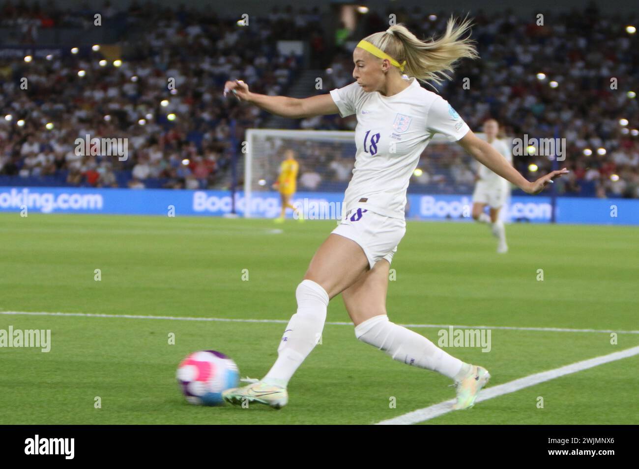 Chloe Kelly mit gelbem Haarband England gegen Norwegen UEFA Womens Euro Brighton Community Stadium (Amex Stadium) 11. Juli 2022 Stockfoto