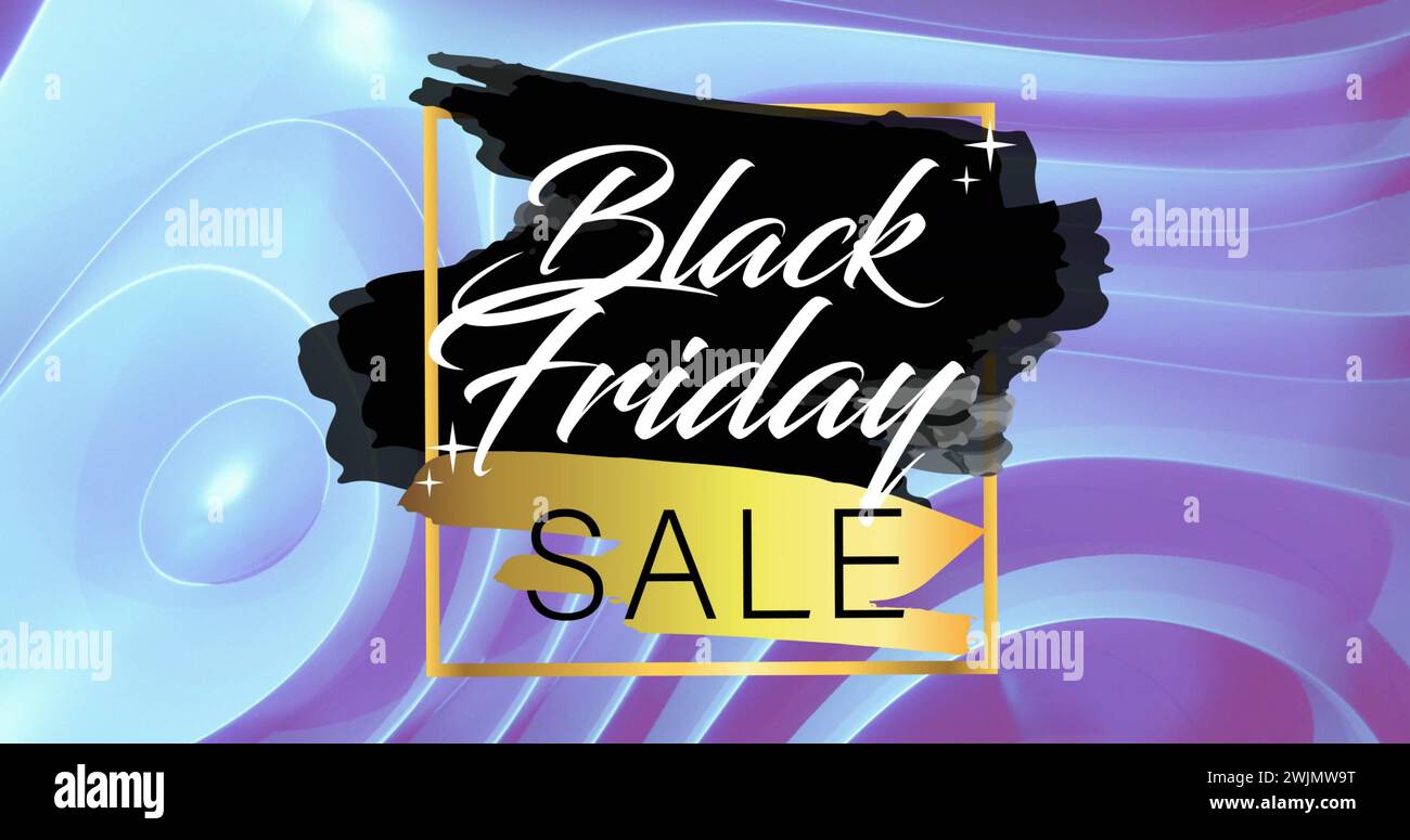 Bild des schwarzen freitagsverkaufstextes auf Gold und schwarzen Flecken und blauem bis violettem Hintergrund Stockfoto