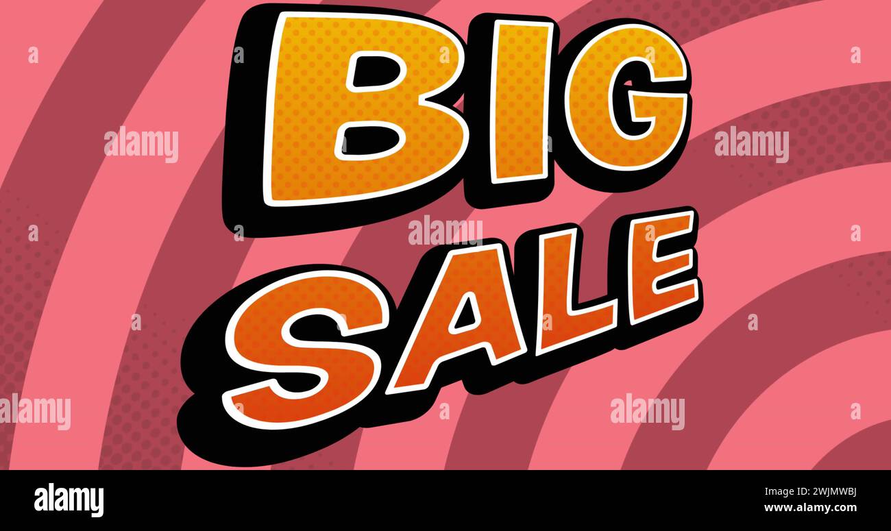 Bild eines großen Verkaufstextes auf rosa Kreisen Stockfoto