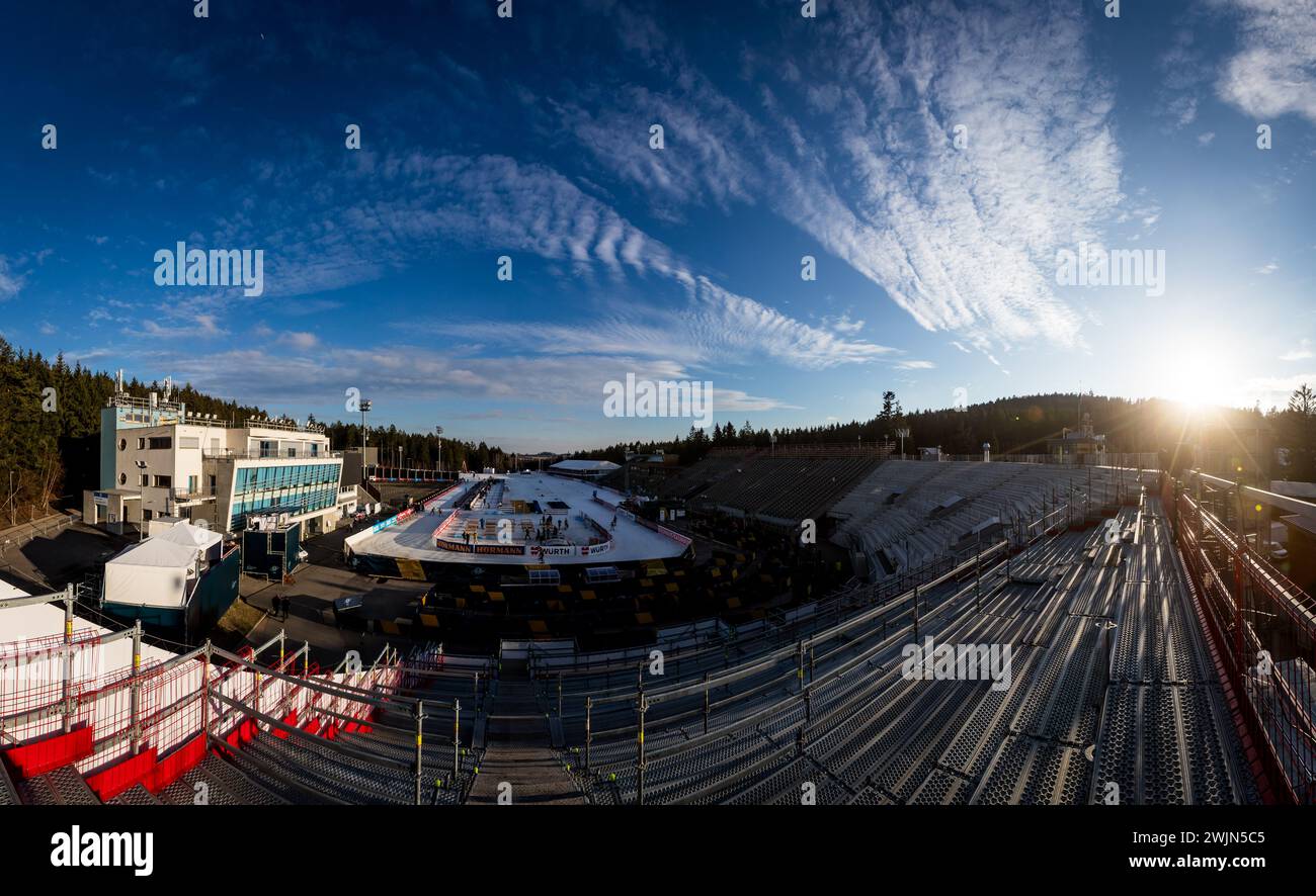 Vysocina Arena, Biathlon-Weltmeisterschaft 2024, in Nove Mesto na Morave, Bezirk Zdar, Region Vysocina, Tschechische Republik, 16. Februar, 2024. (CTK-Foto/Jaroslav Svoboda) Stockfoto