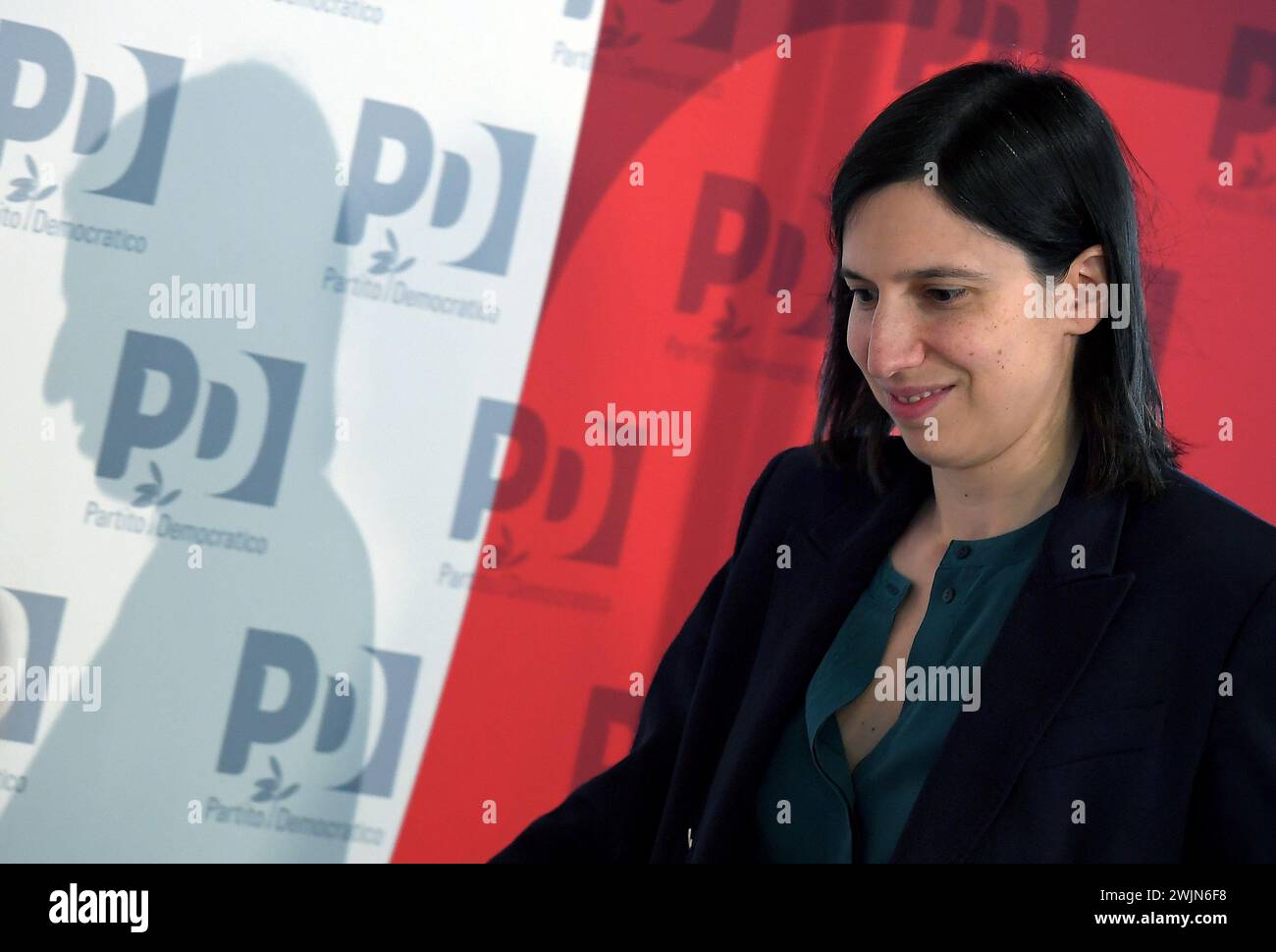 Italien, Rom, 16. Februar 2024: Elly Schlein, Sekretärin der Demokratischen Partei, während der Konferenz über die Zukunft der Landwirtschaft Foto © Fabio Cimaglia/Sintesi/Alamy Live News Stockfoto