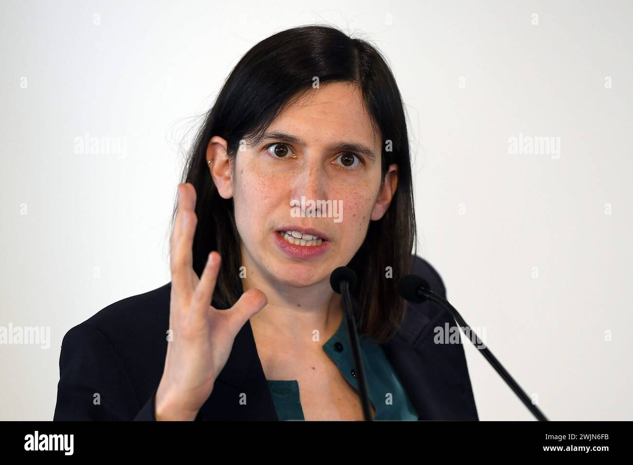 Italien, Rom, 16. Februar 2024: Elly Schlein, Sekretärin der Demokratischen Partei, während der Konferenz über die Zukunft der Landwirtschaft Foto © Fabio Cimaglia/Sintesi/Alamy Live News Stockfoto
