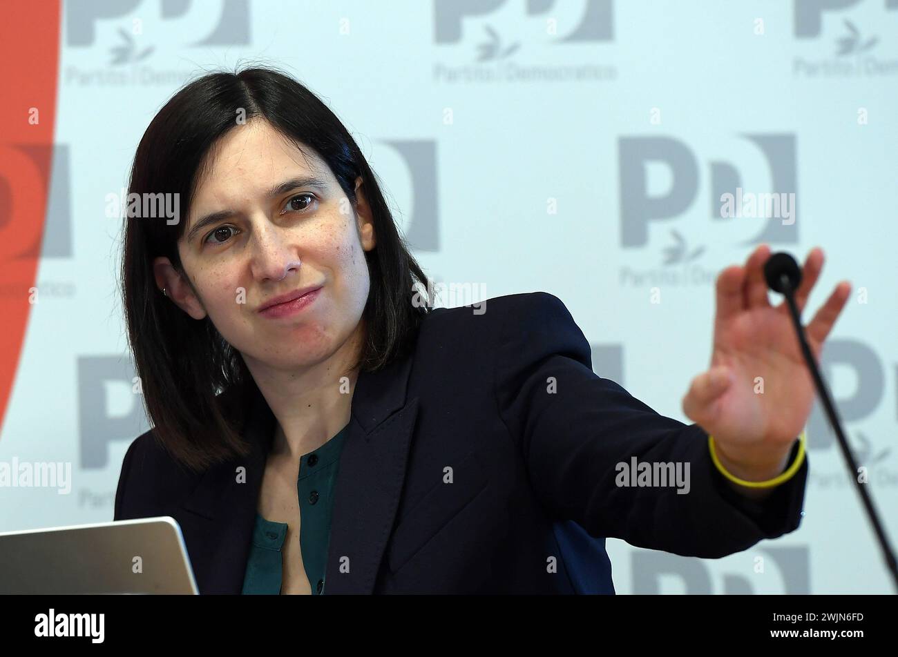 Italien, Rom, 16. Februar 2024: Elly Schlein, Sekretärin der Demokratischen Partei, während der Konferenz über die Zukunft der Landwirtschaft Foto © Fabio Cimaglia/Sintesi/Alamy Live News Stockfoto