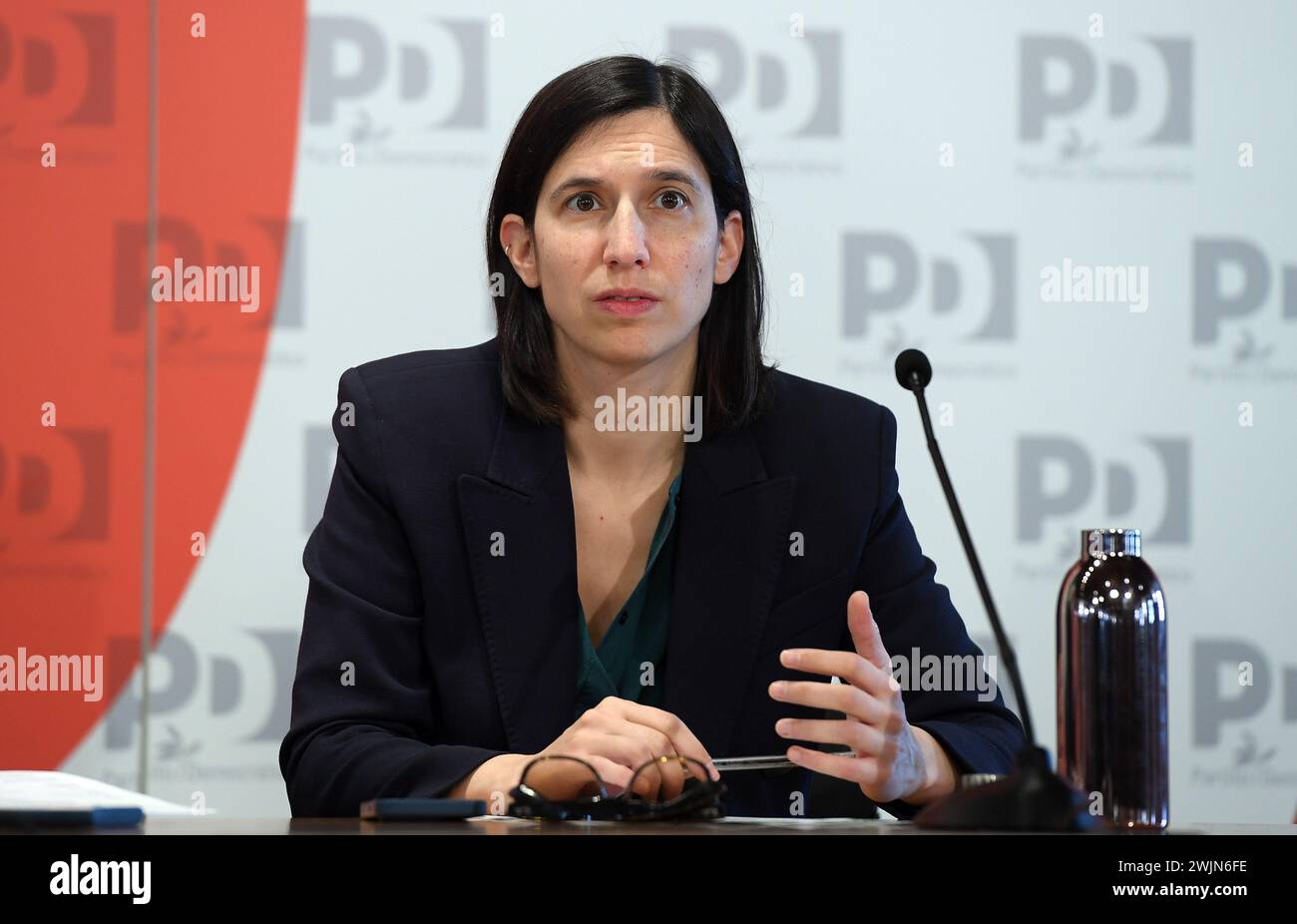 Italien, Rom, 16. Februar 2024: Elly Schlein, Sekretärin der Demokratischen Partei, während der Konferenz über die Zukunft der Landwirtschaft Foto © Fabio Cimaglia/Sintesi/Alamy Live News Stockfoto