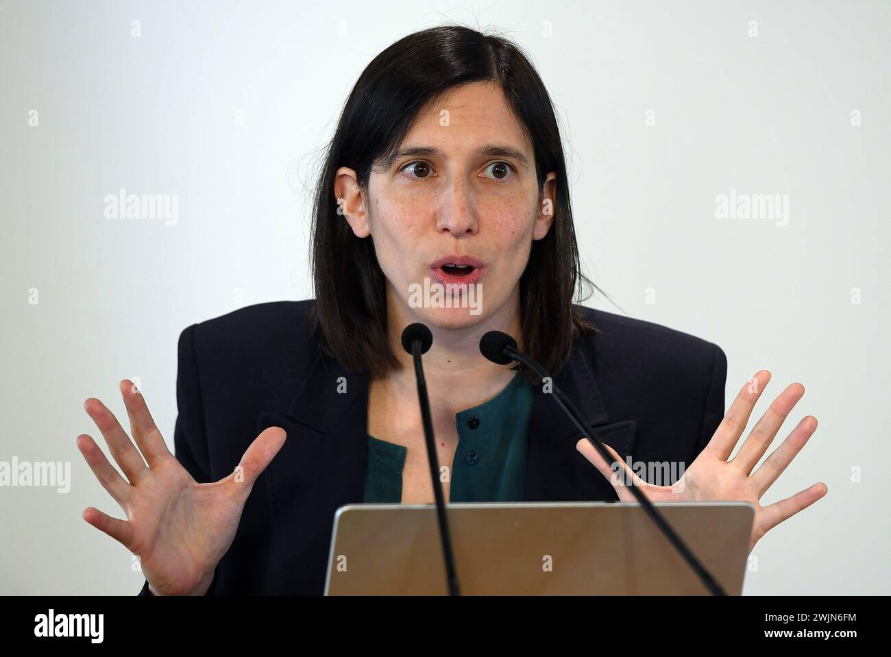 Italien, Rom, 16. Februar 2024: Elly Schlein, Sekretärin der Demokratischen Partei, während der Konferenz über die Zukunft der Landwirtschaft Foto © Fabio Cimaglia/Sintesi/Alamy Live News Stockfoto