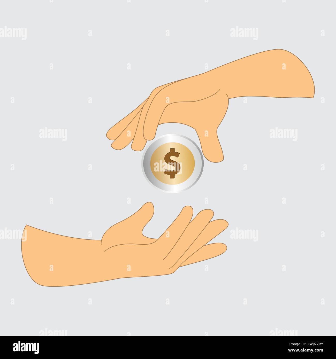 Eine Dollar-Münze von einer Hand in eine andere transferieren Stock Vektor