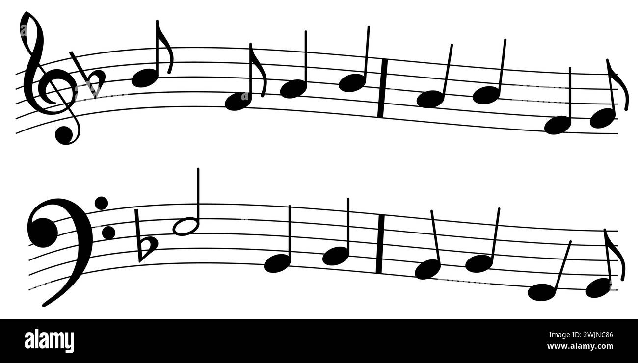 Musiknoten auf einem Notenstock mit Höhen- und Bass-Clefs Stock Vektor