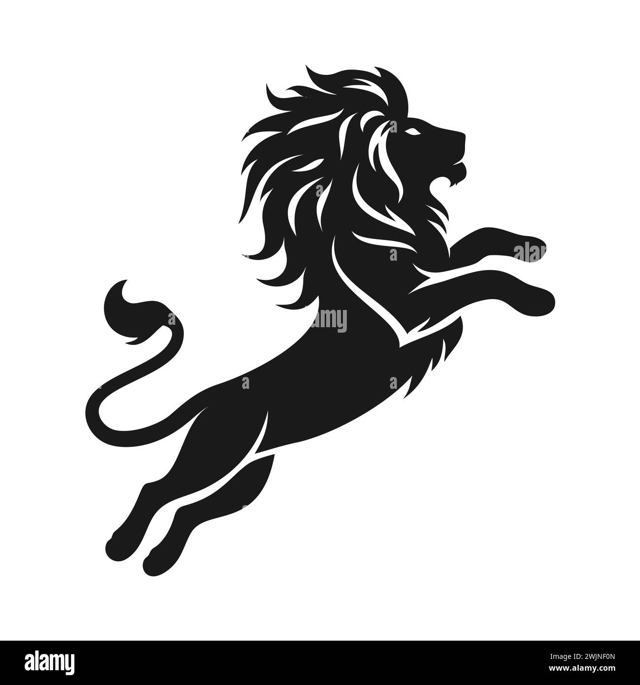 Schwarze Silhouette eines springenden Löwen auf weißem Hintergrund, Vektorillustration Stock Vektor