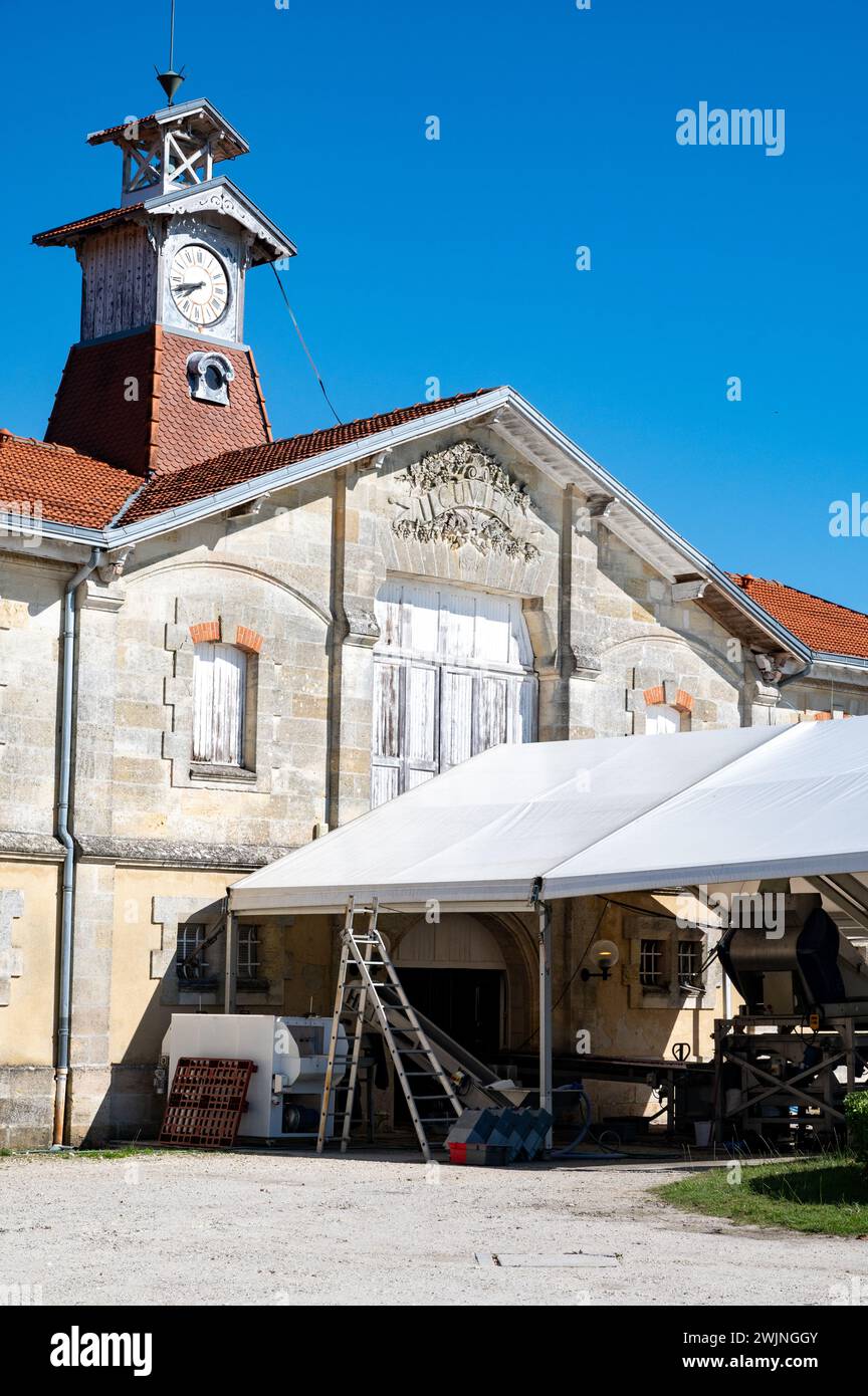 Blick auf die typische Weinregion oder das Schloss in Haut-Medoc Rotwein-Region, Pauillac Dorf, Bordeaux, linkes Ufer der Gironde Mündung, Frankreich Stockfoto