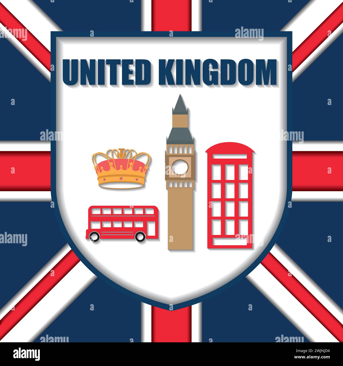 Traditionelle britische Wahrzeichen und Objekte Vereinigte Königreich Reise Postkarte Vektor Stock Vektor