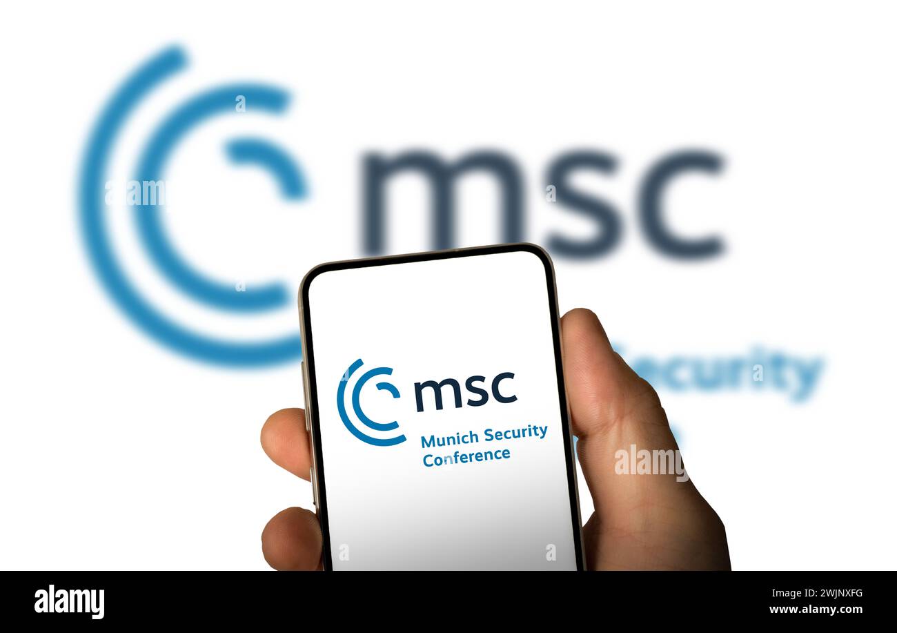 MSC der Münchner Sicherheitskonferenz wird auf einem Mobilgerät angezeigt Stockfoto